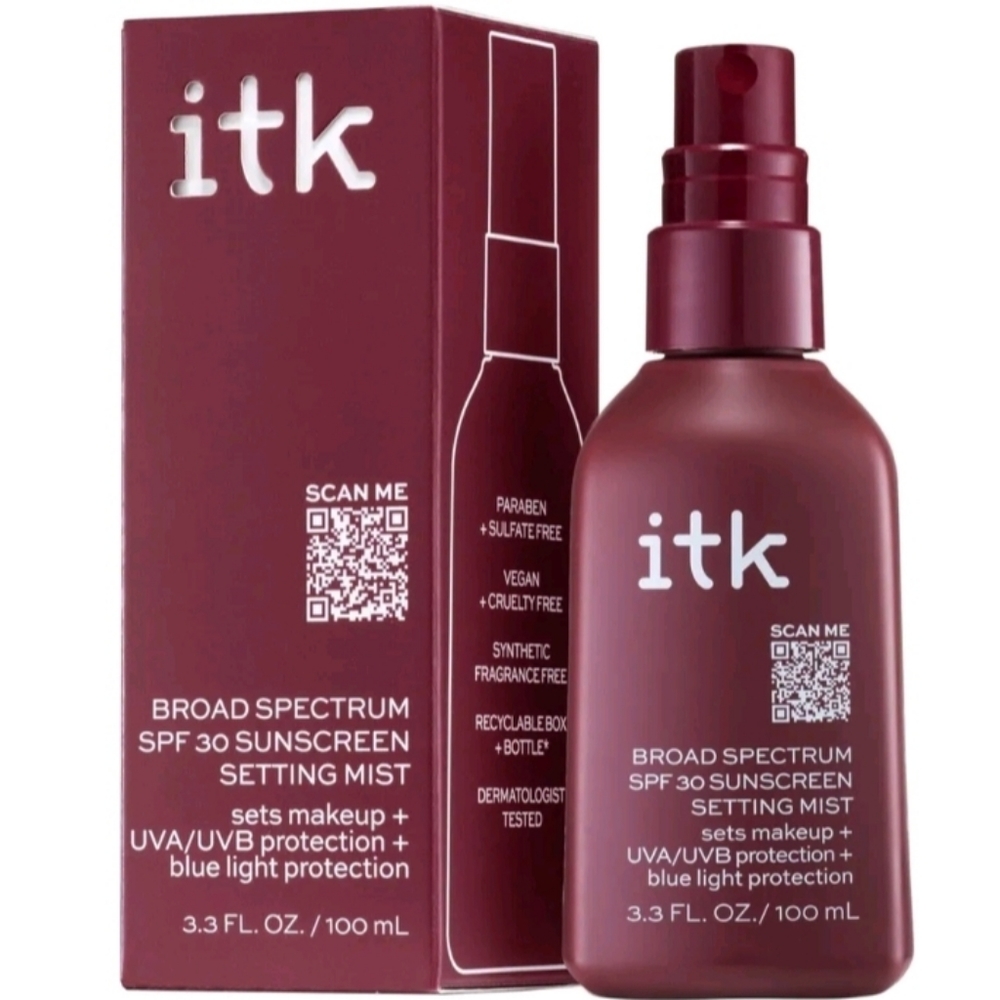 ITK Broad Spectrum SPF 30 Sunscreen Setting Mist W/ Vitamin E Reef Safe 3.3 oz